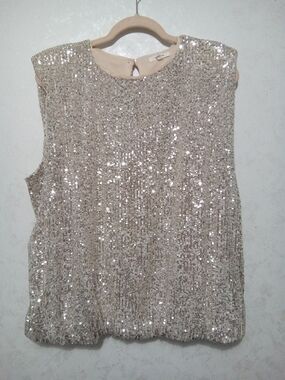 Maurices Champagne Gold Sequin Sleeveless Blouse, Size 0X